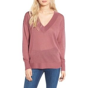 NWOT: LEITH Sheer V-Neck Sweater, Rose, XS